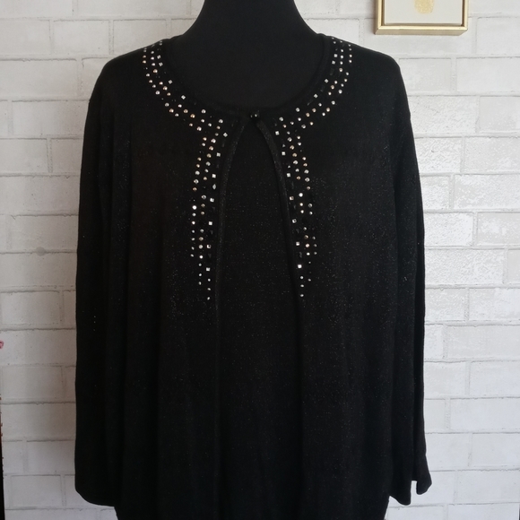 ALFRED DUNNER  Two For One Embellished Sweater Top blouse Size M color Black. - Picture 1 of 7